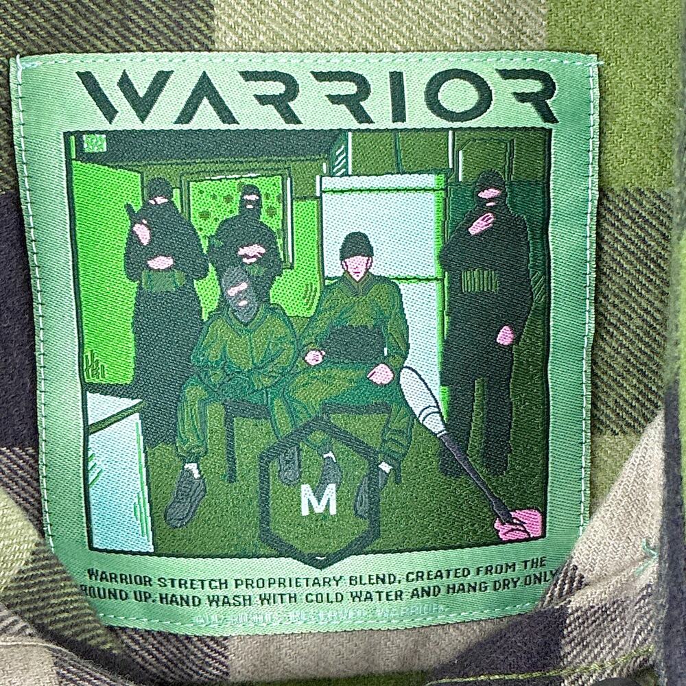 Warrior Flannel Shirt Mens M Green Black Plaid Performance Grunge Military Indie - Picture 10 of 11